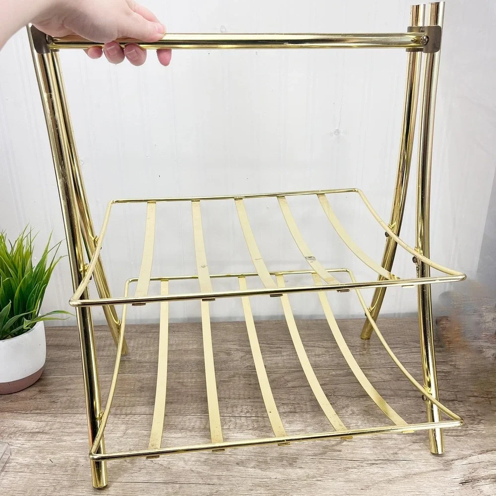 Mid-Century Brass Magazine Rack: Gold Towel Holder with Handle‎